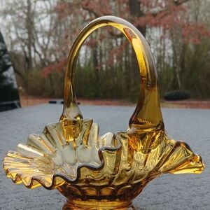 Vintage Fenton Amber Glass Basket "Charming"